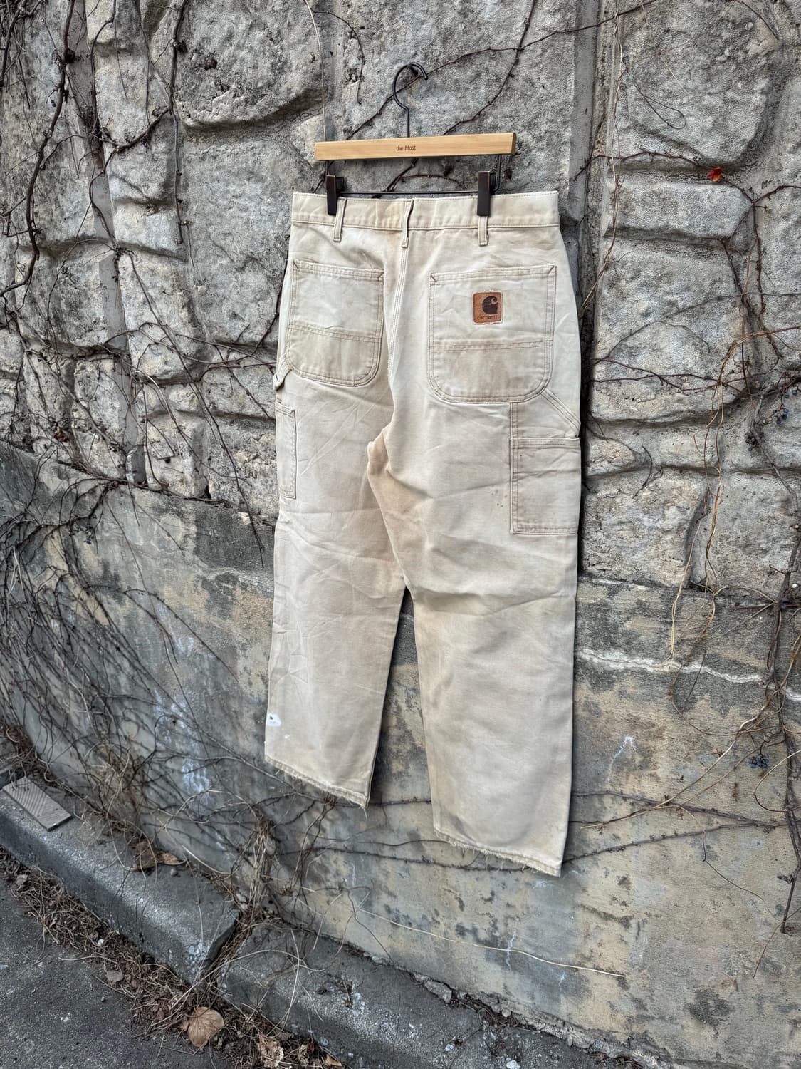 90s 칼하트 빈티지 b11 베이지 하드페이딩 싱글니 카펜터 워크 팬츠 상품이미지4
