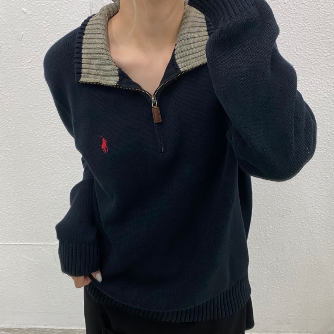 폴로 랄프로렌 레드포니 블랙 반집업 니트 M 상품이미지6
