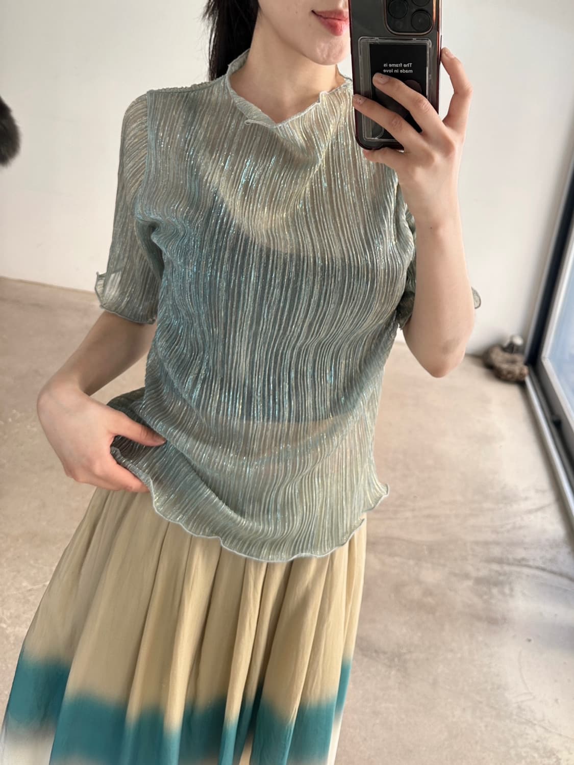 Hologram fairy pleats top / mint 상품이미지7