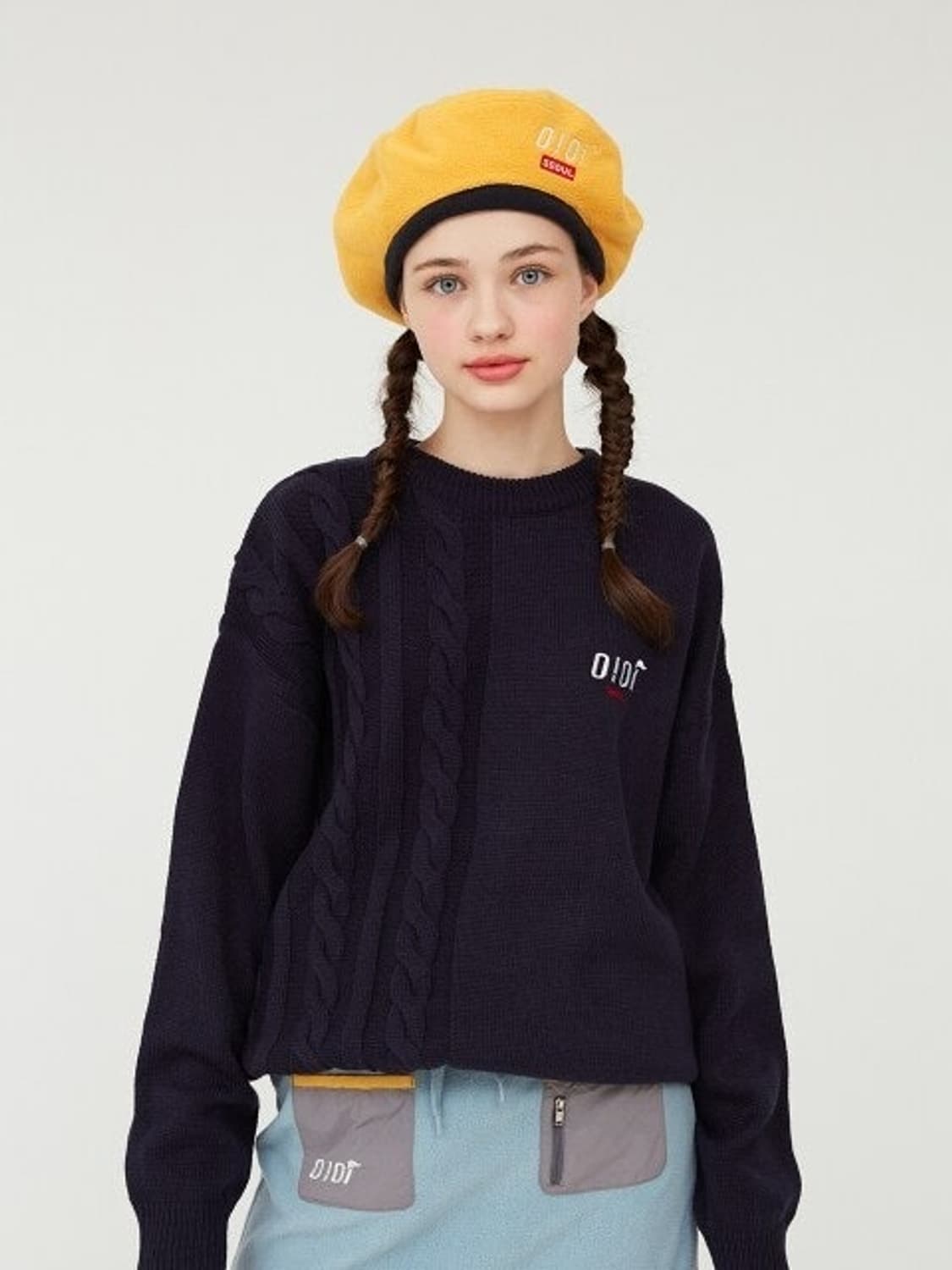 oioi 리버시블 플리스 베레모 네이비 옐로우 바잘 뉴스보이캡 상품이미지2