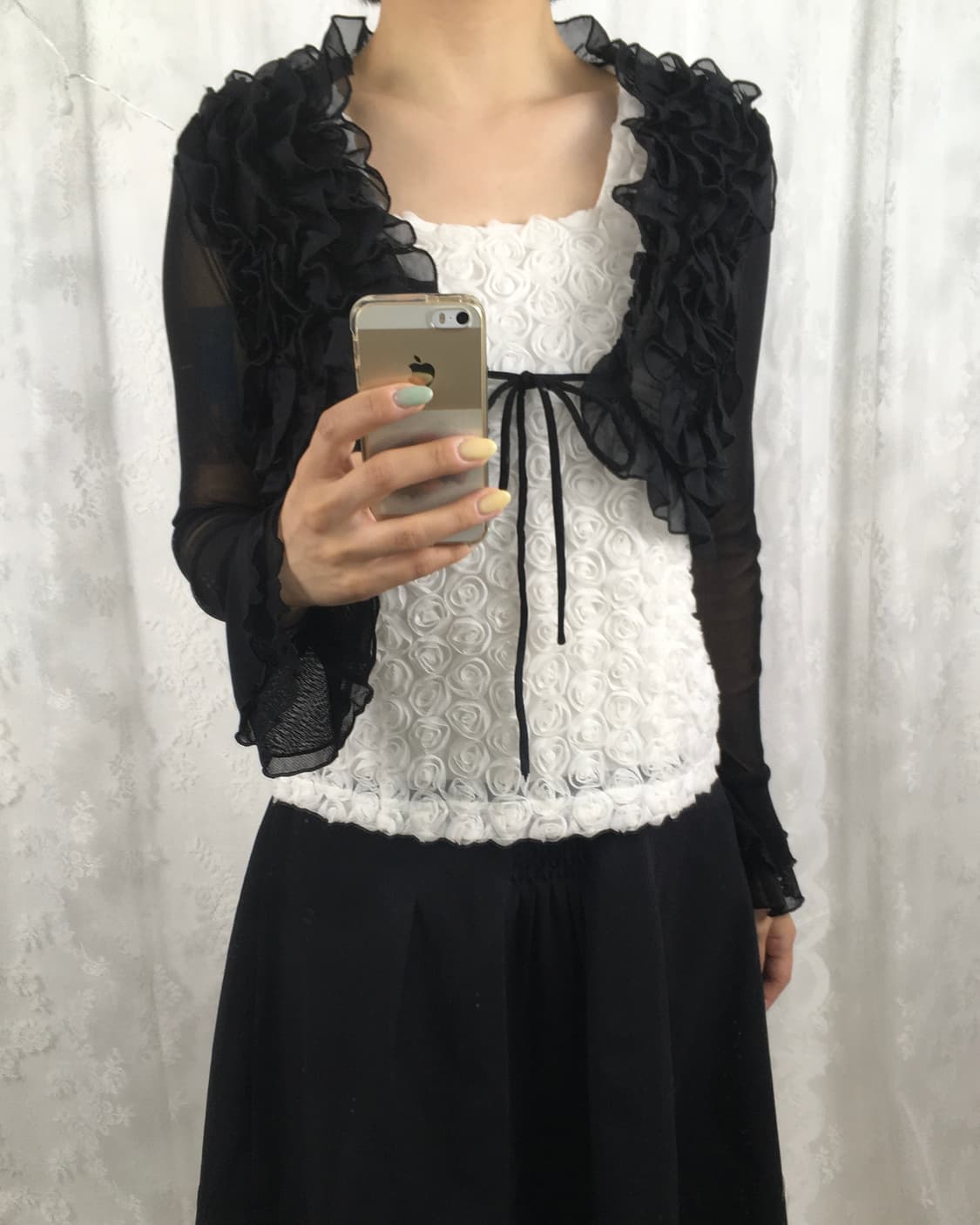 JPN black sheer ruffle bolero 상품이미지2
