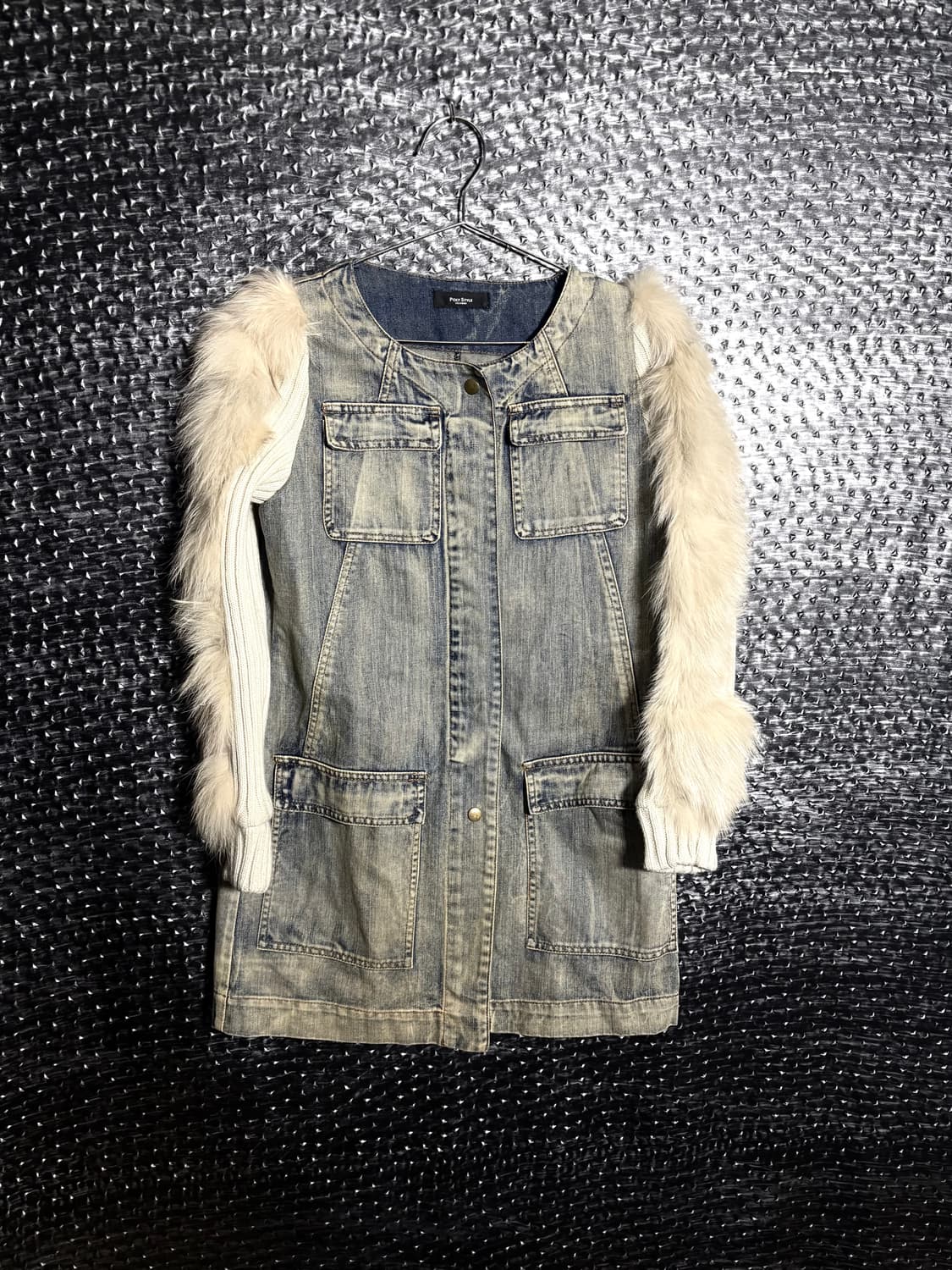 Poly style 데님 니트 퍼 슬리브 상품이미지1