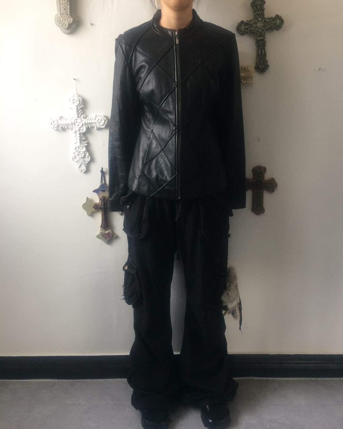 Pattern leather zip up jacket 상품이미지4
