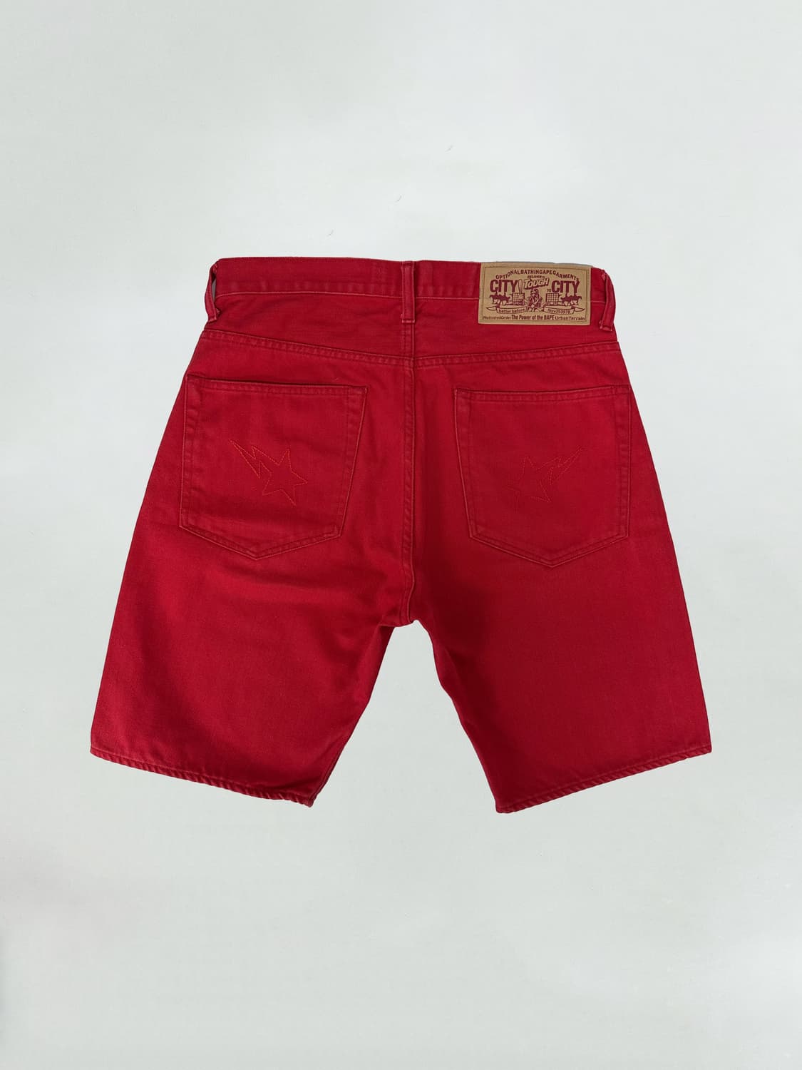 베이프 스타 자수 레드 하프 데님팬츠 상품이미지1