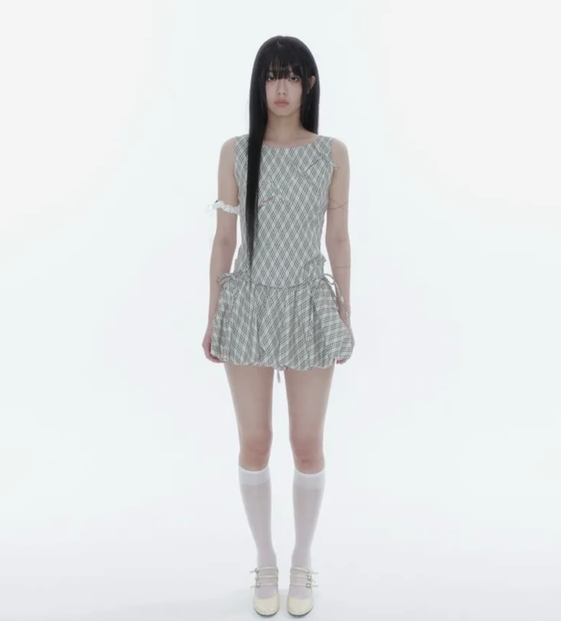 카시코 Fairy Ribbon Bubble Skirt Checked 상품이미지1