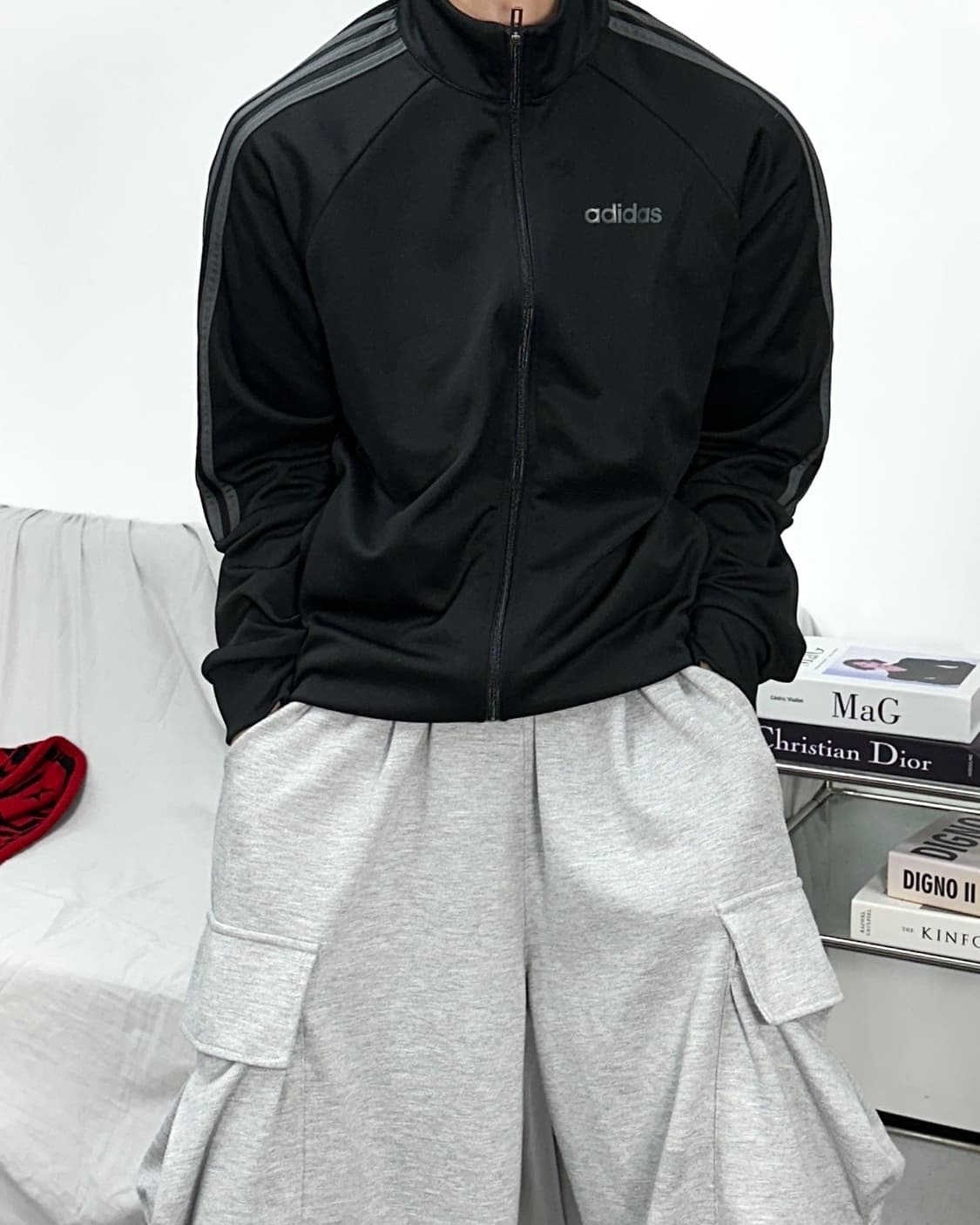 아디다스 블랙 그레이 트랙탑 져지 XL 상품이미지1
