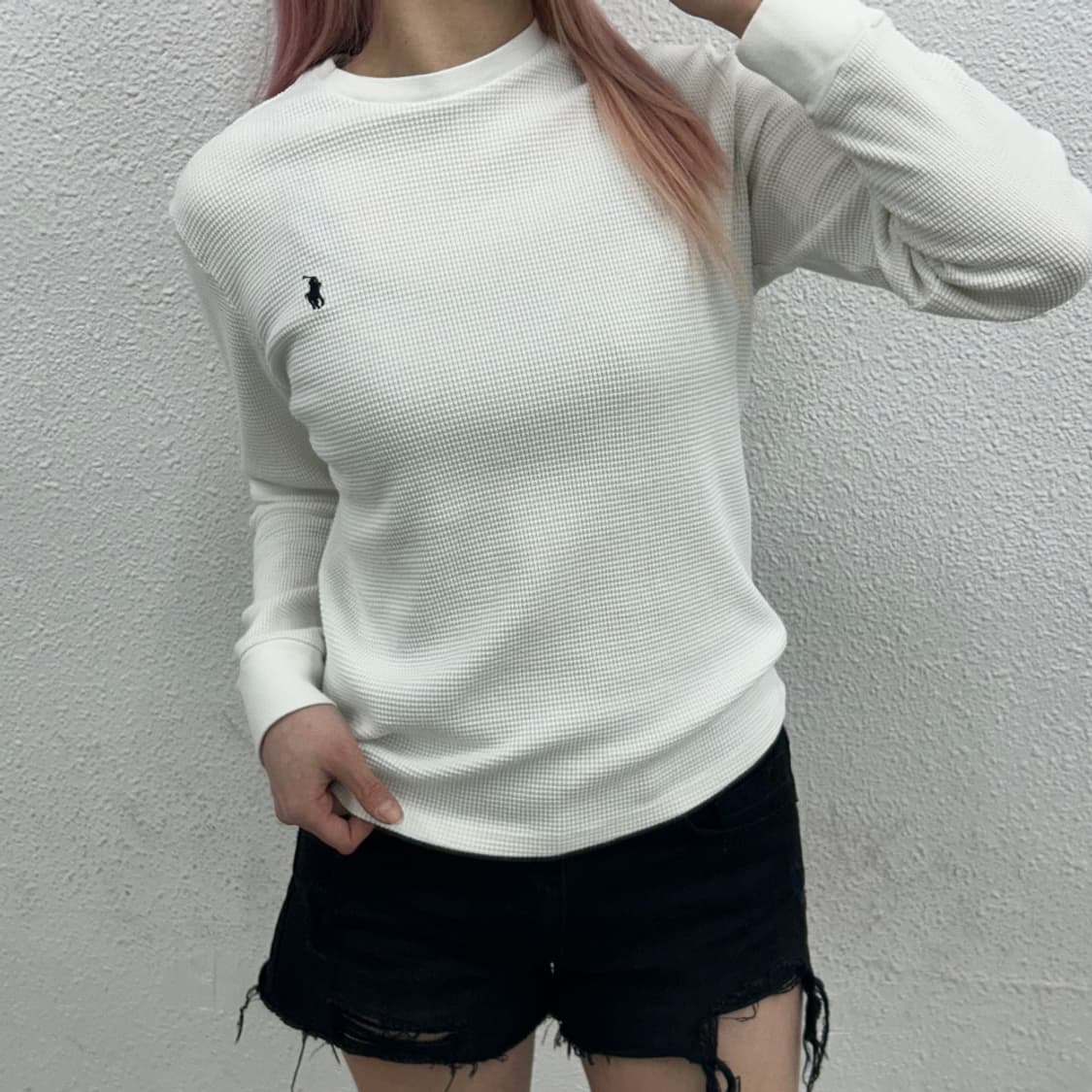 폴로 랄프로렌 네이비포니 화이트 와플 롱슬리브 L 상품이미지1