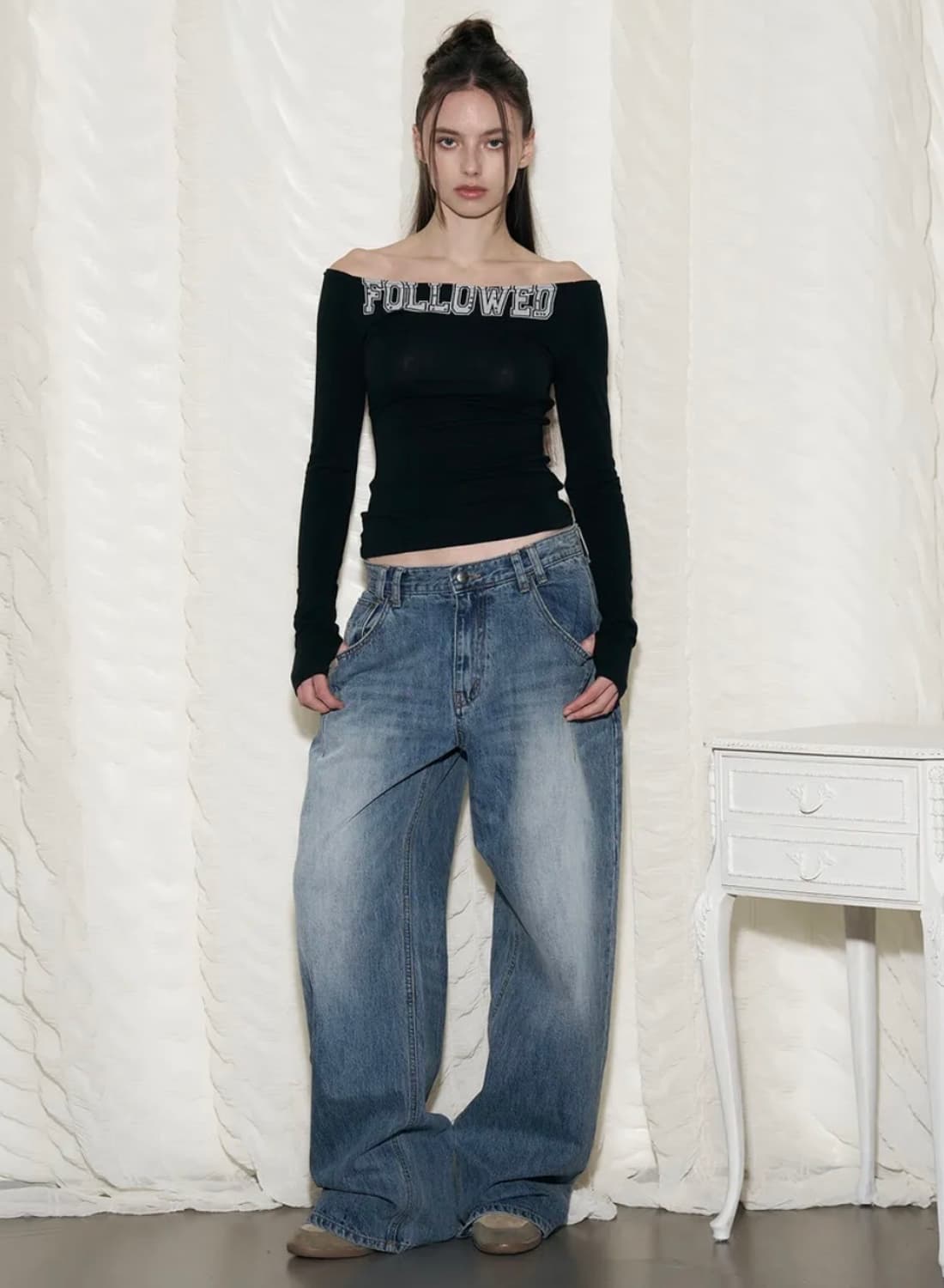 플리즈노팔로우25DamagedWashingWideDenim와이드데님팬츠 상품이미지2