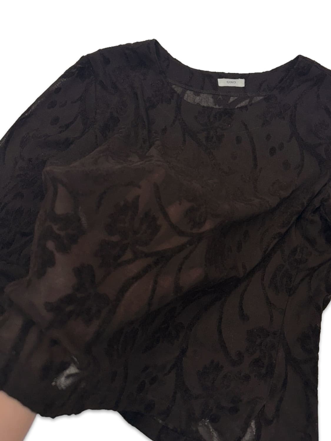 빈티지 브라운 시스루 레이어드 긴팔티 상품이미지3