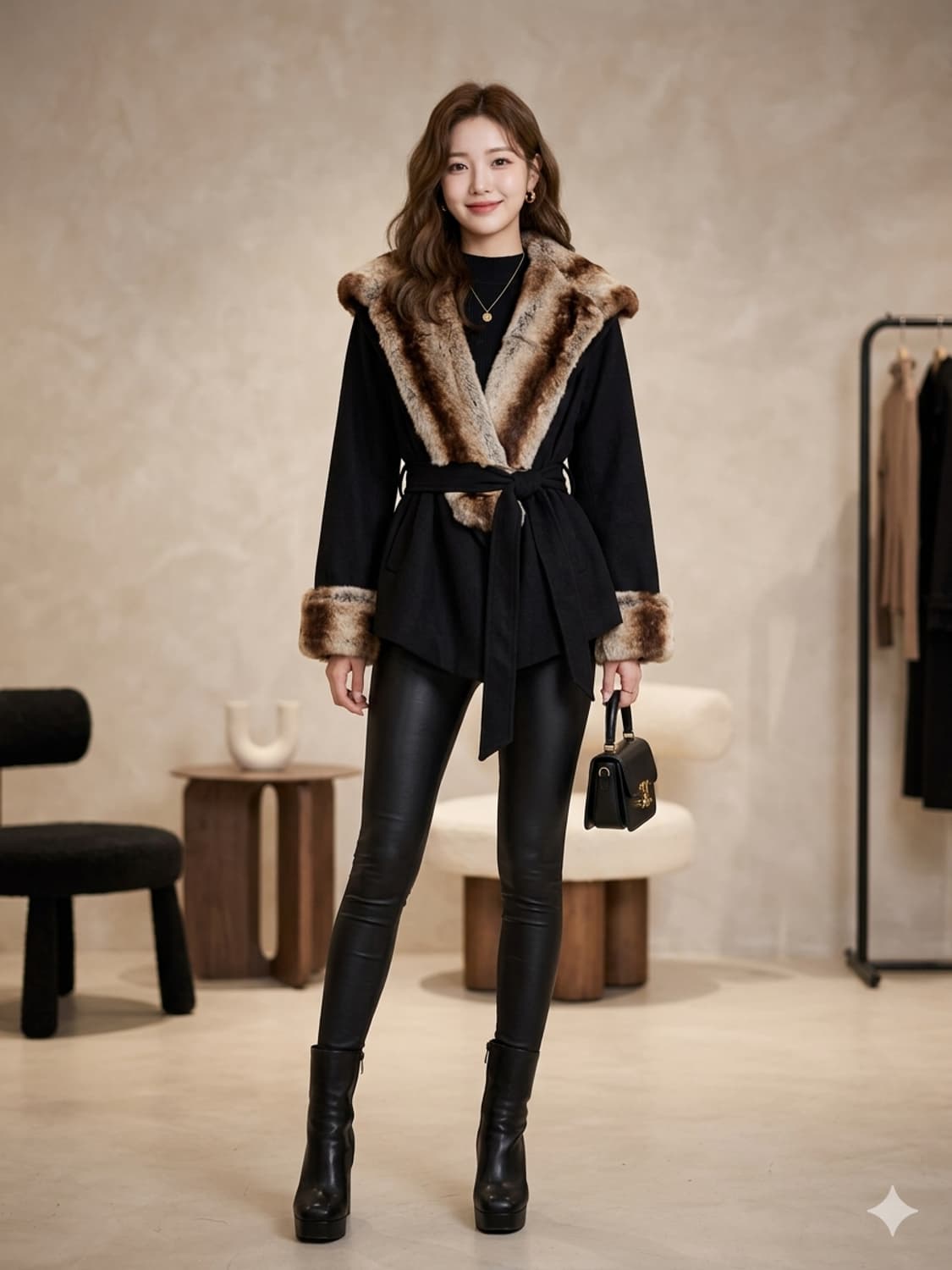 doho 도호 퍼 트리밍 벨티드 울 자켓 상품이미지1