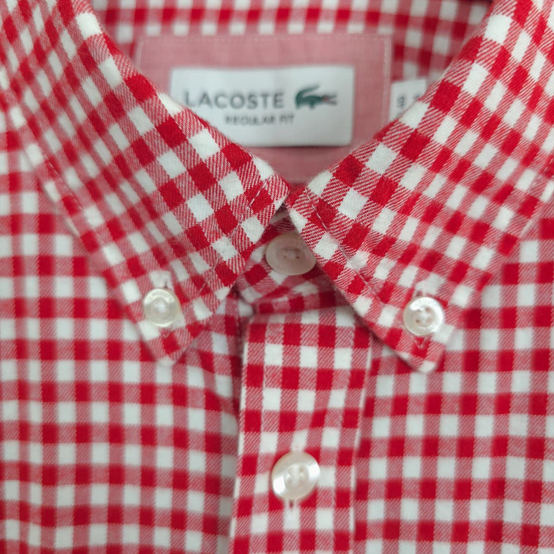 라코스테 LACOSTE 레드 깅엄 체크 버튼다운 셔츠 M 상품이미지3