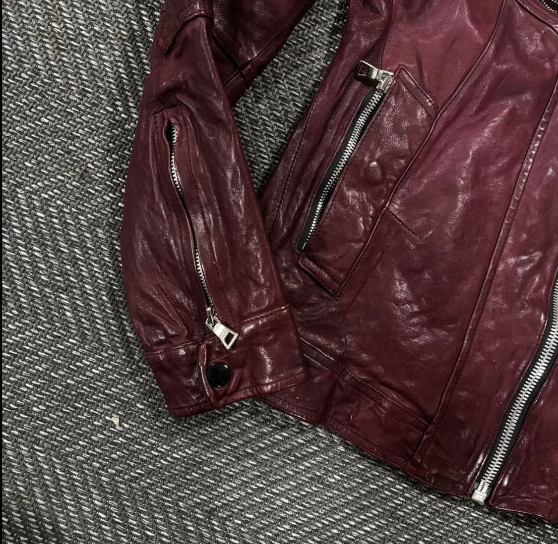급처 이태리 슬림 크로스 베지터블 램스킨 자켓 버건디 상품이미지7
