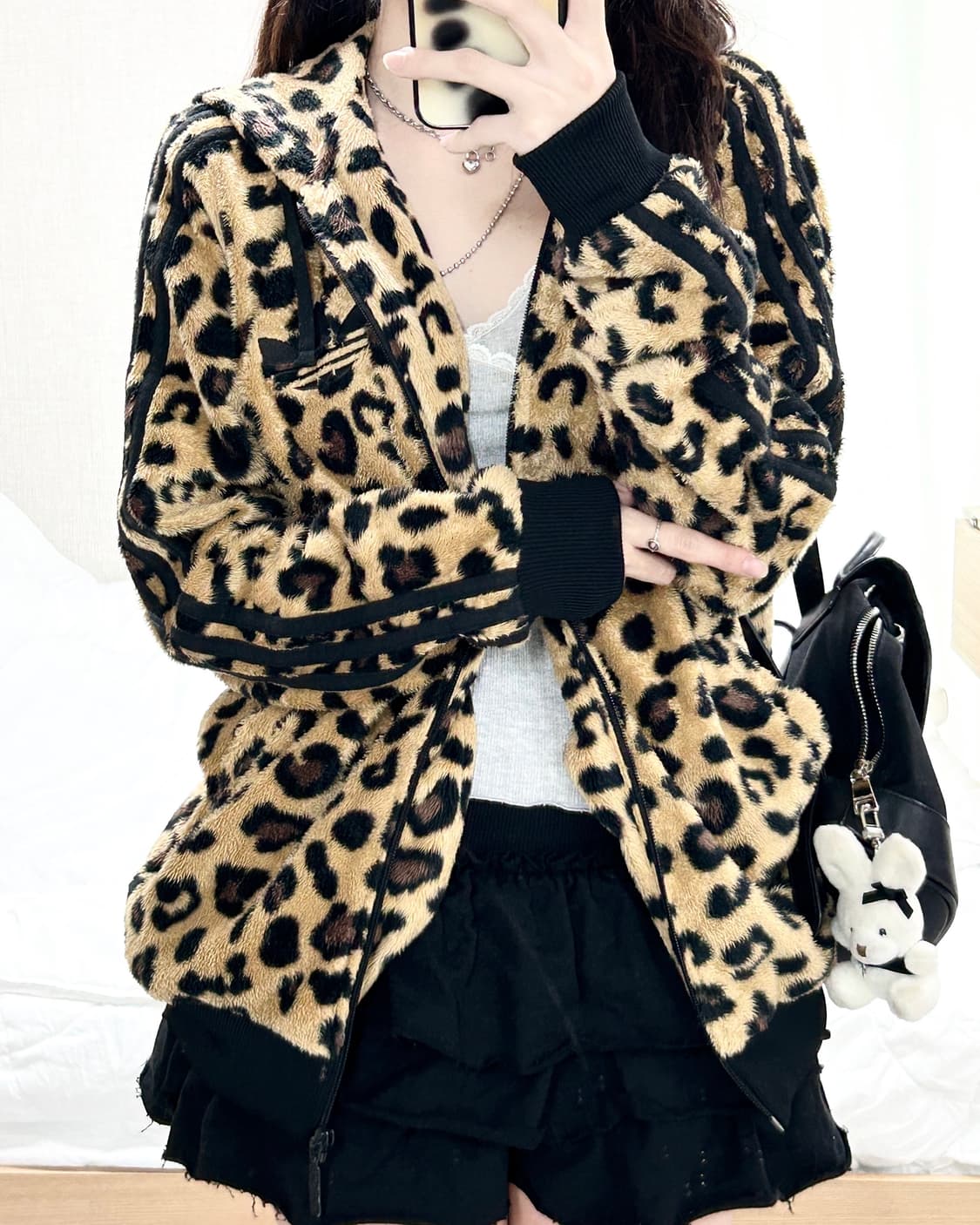 아디다스 빅로고 레오파드 플리스 후드집업 상품이미지2