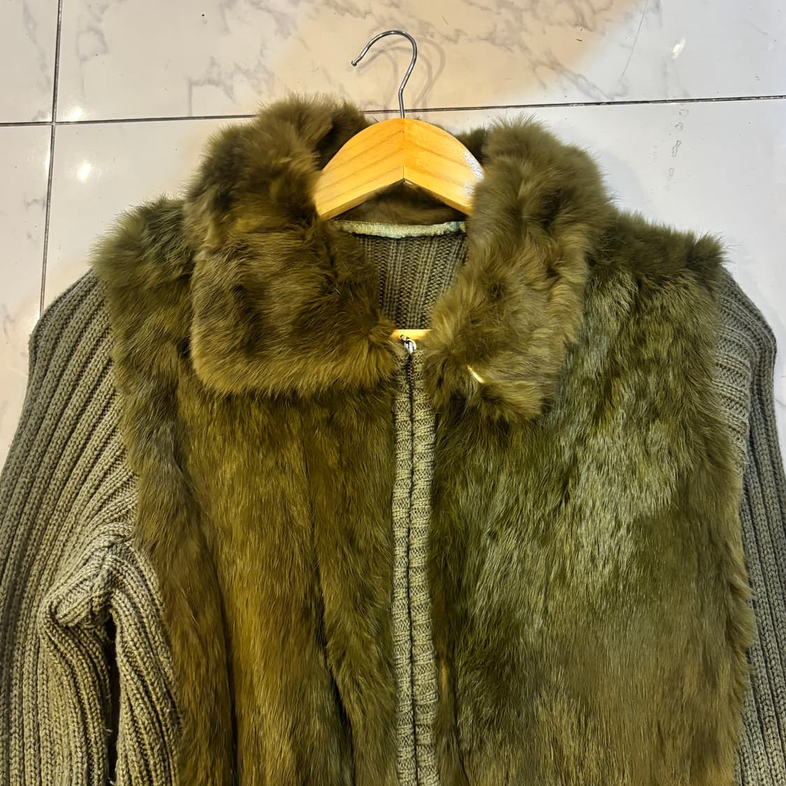 빈티지 토끼털 니트집업 Y2K 00’s 페어리 카키 상품이미지3