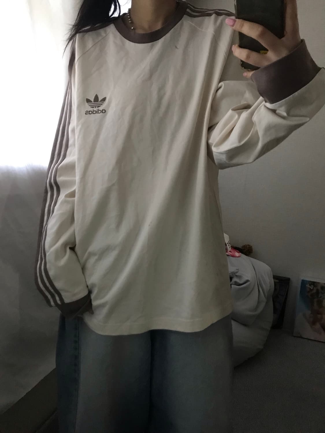 아디다스 크림브라운 삼선 롱슬리브 상품이미지4