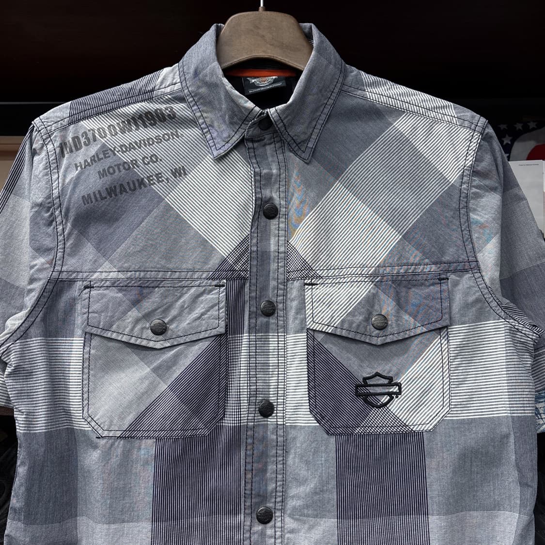 할리데이비슨 스트라이프 믹스 체크 실루엣 쉴드자수 워크셔츠 N1184 상품이미지3