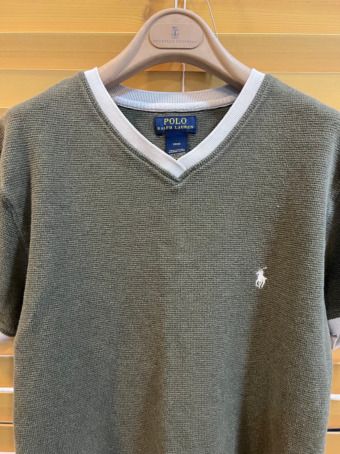 폴로랄프로렌 여성 카키 와플티셔츠 브이넥반팔티셔츠 상품이미지1