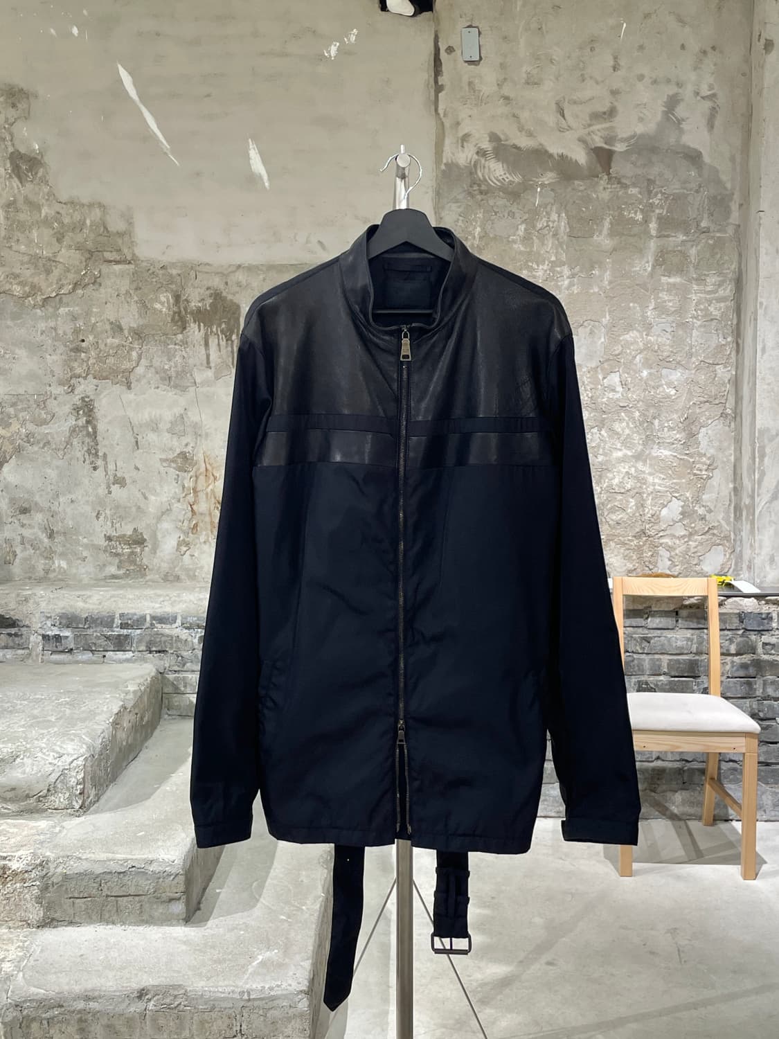 프라다 블랙 램스킨 요크 투 웨이 집업 나일론 롱 자켓 상품이미지1