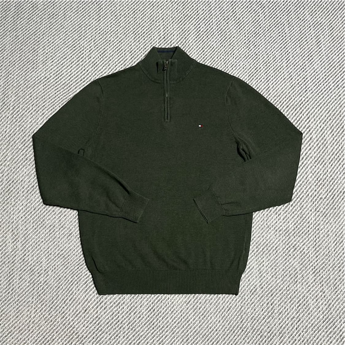 [M] Tommy 타미힐피거 카키 반집업 코튼 풀오버 니트 상품이미지1