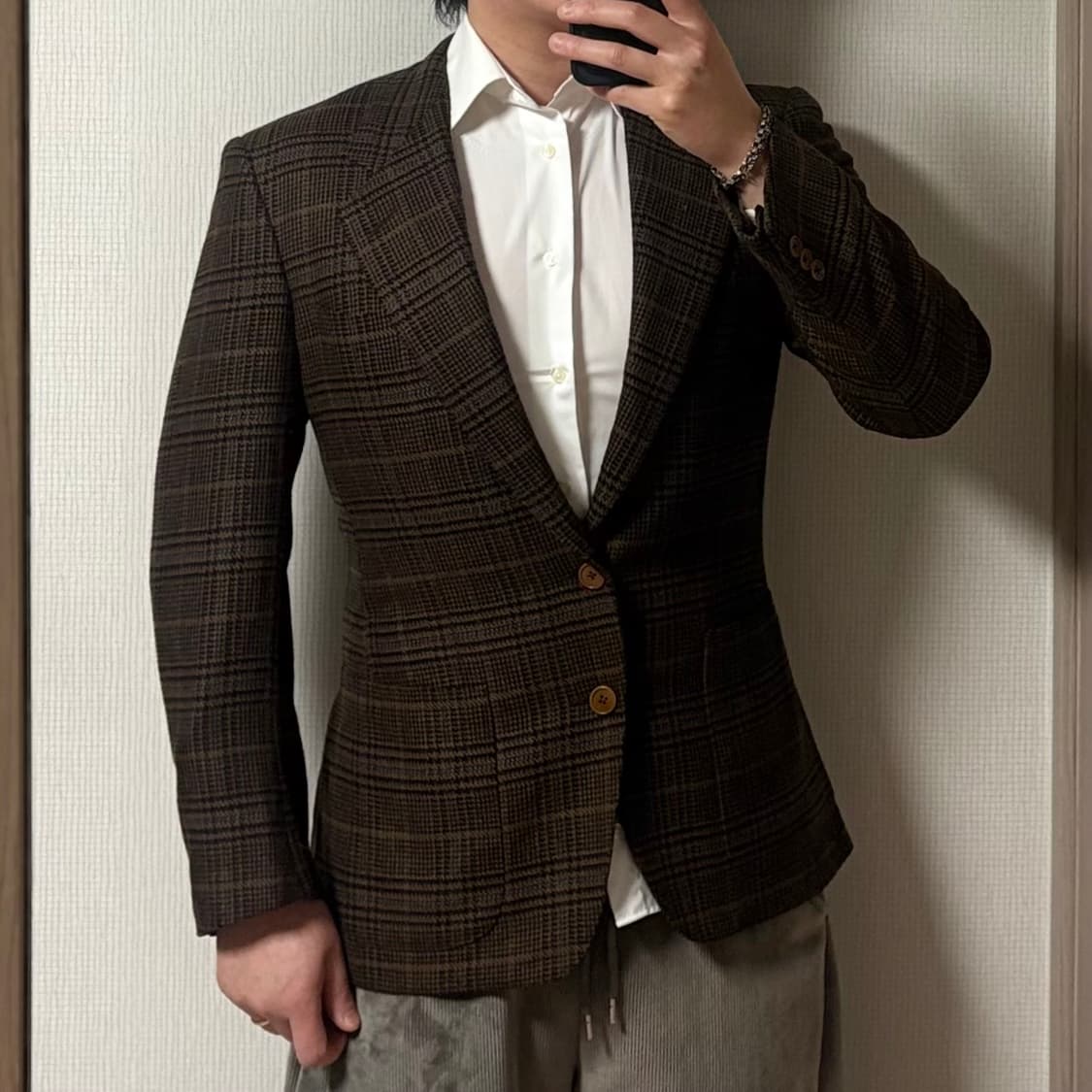 정품 에르메네질도 제냐 브라운 타탄체크 울 캐시미어 블레이저 자켓 상품이미지2