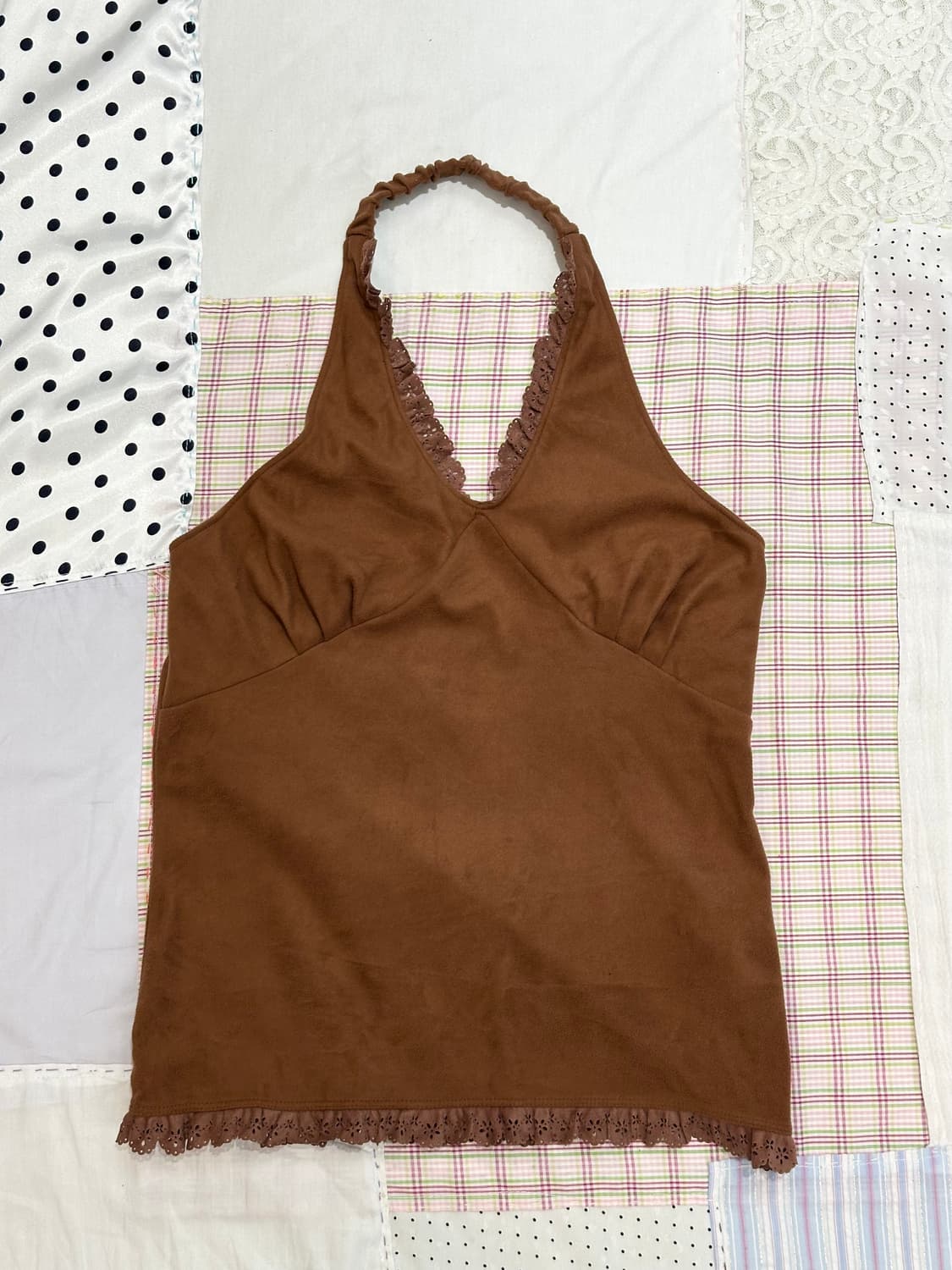 브라운 스웨이드 레이스 홀터넥 상품이미지6