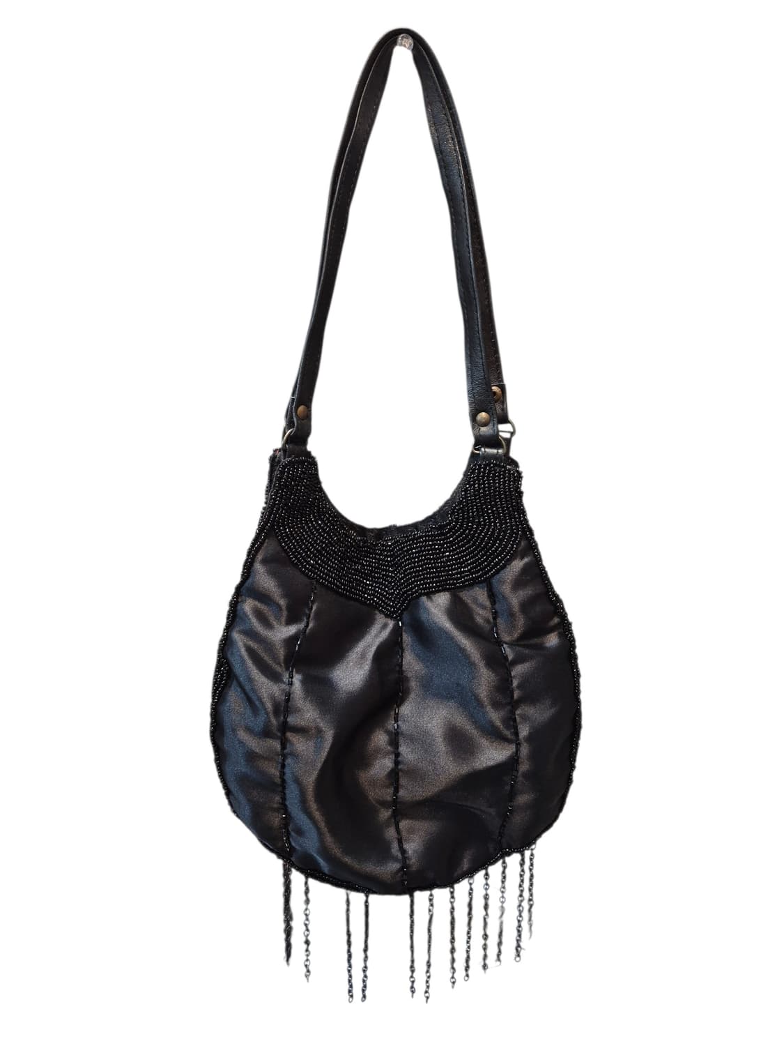 iBLUES 블랙 새틴 비즈 숄더백 태슬 장식 Y2K 상품이미지1