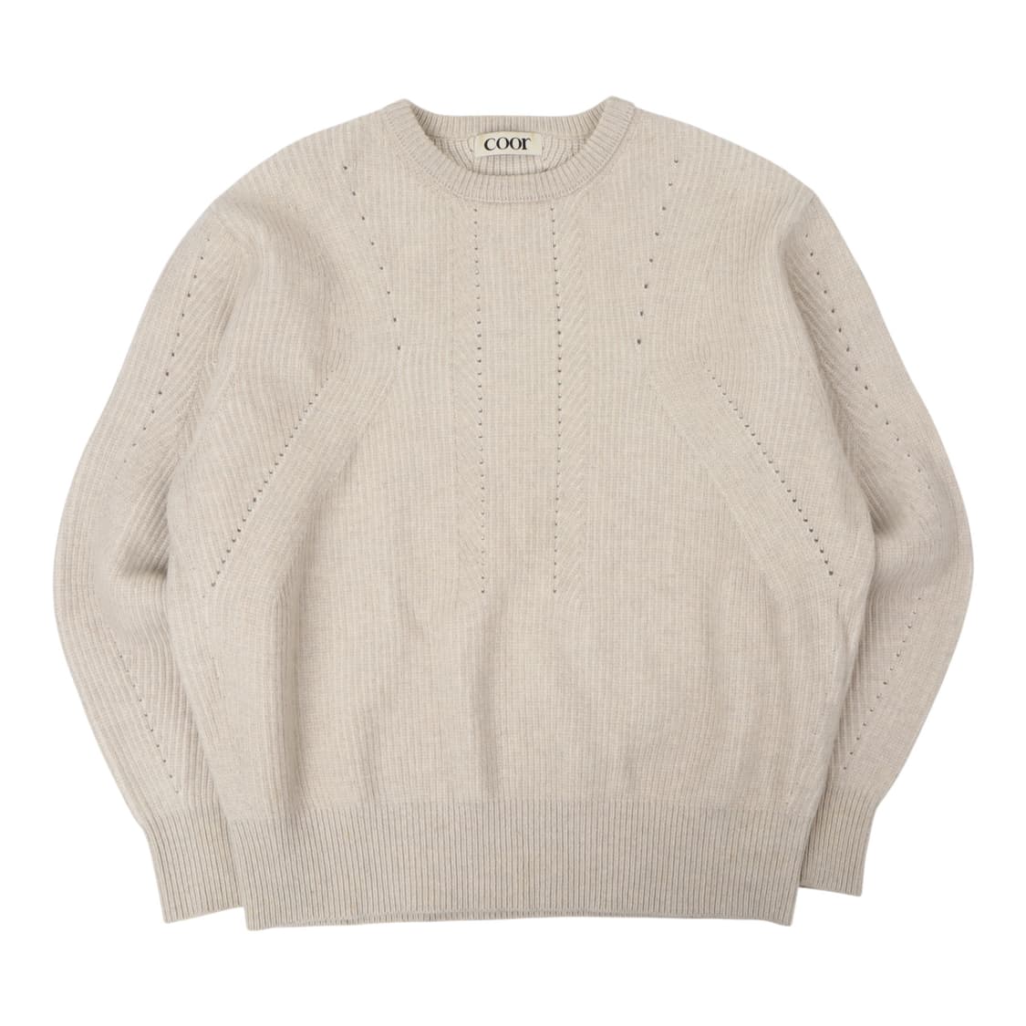 Coor 쿠어 투톤 펀칭 크루넥 니트 스웨터 상품이미지1