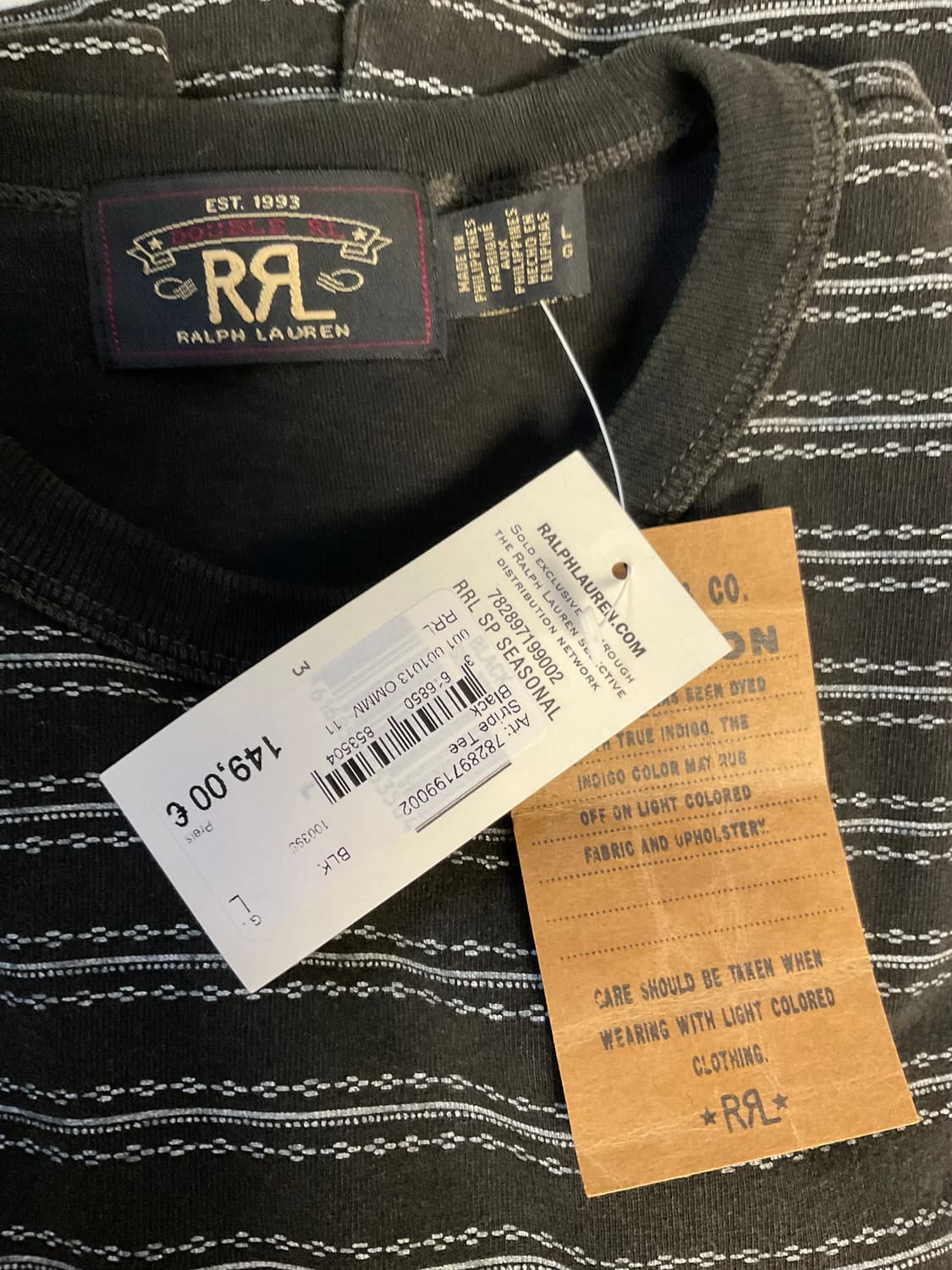 RRL 더블알엘 인디고 스트라이프 저지 티셔츠 블랙 멀티 L 상품이미지3