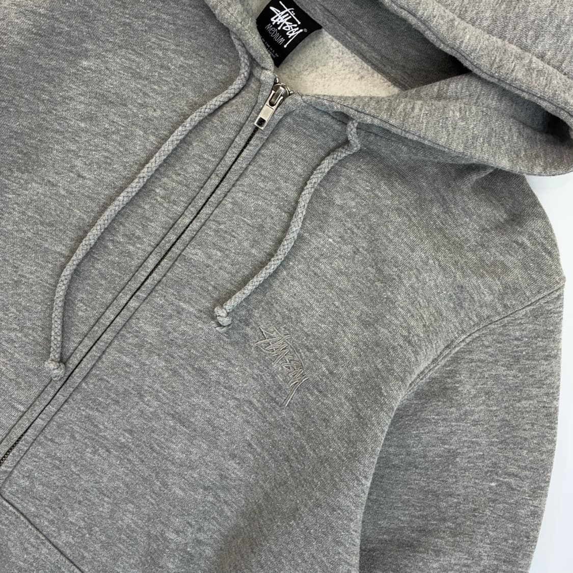 Stussy 스투시00‘s 멜란지 그레이 빅스탁 자수 후드 집업 상품이미지1