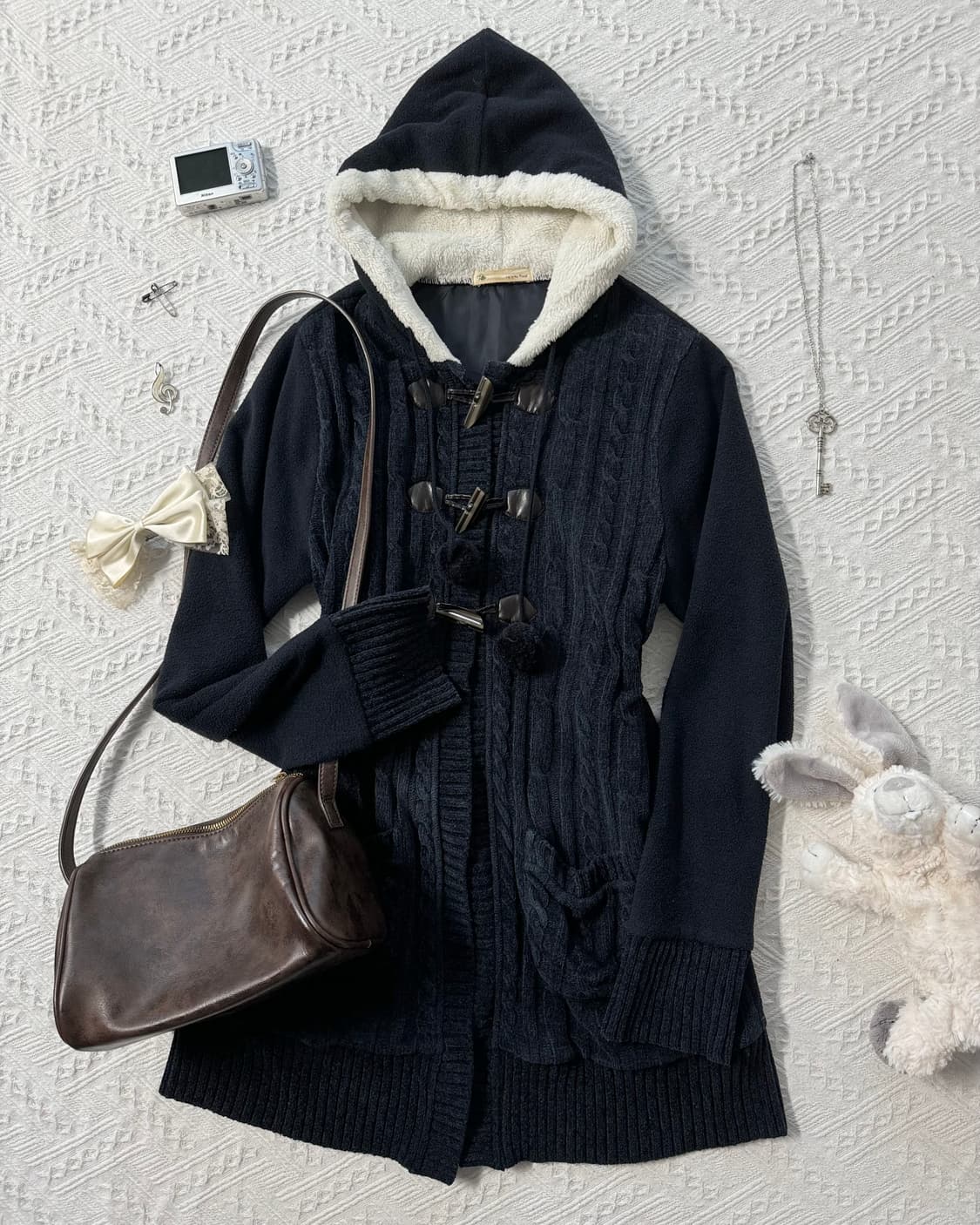  퍼 트리밍 토글 버튼 롱 가디건 상품이미지6