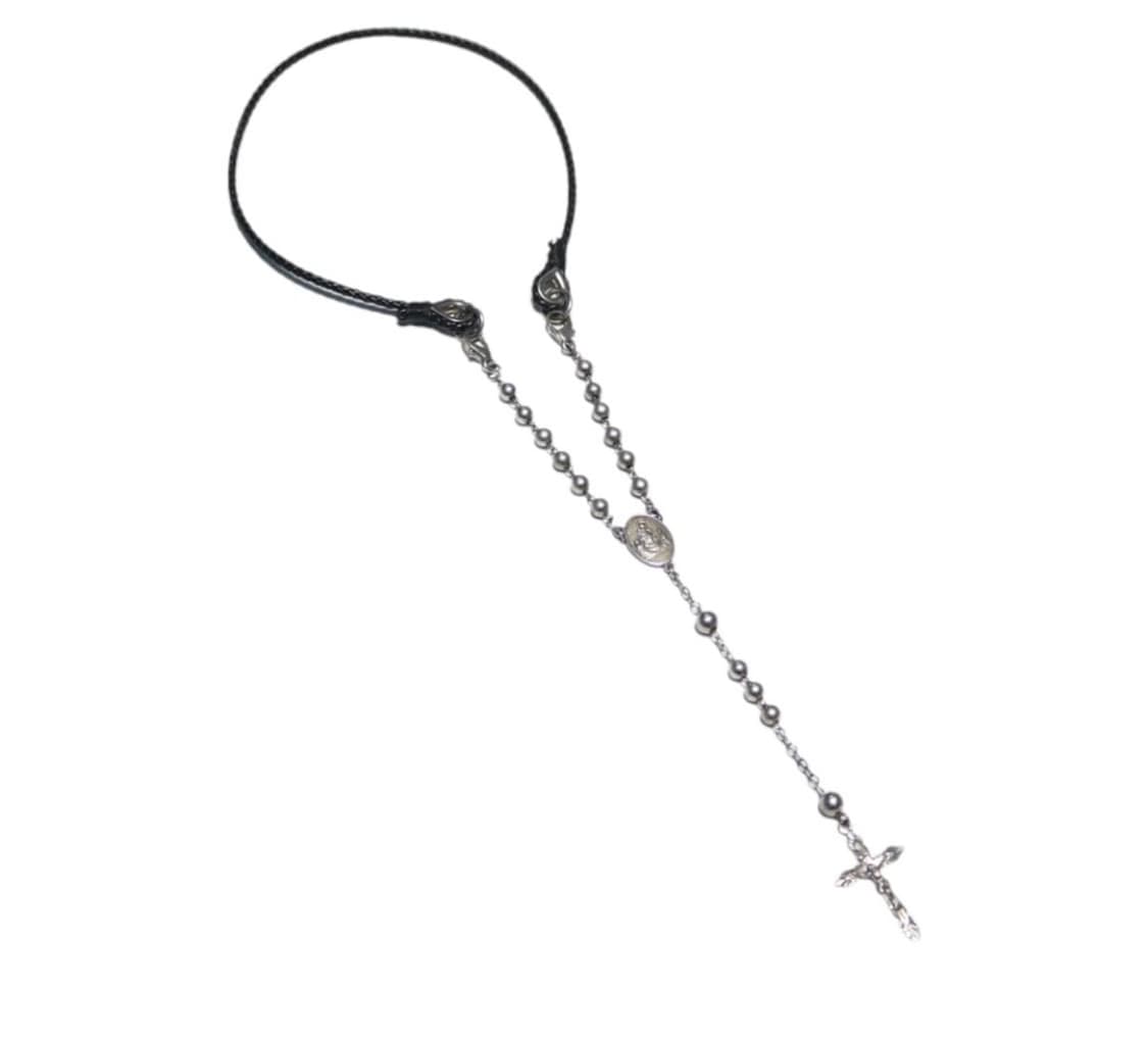 돌체앤가바나 로자리오 실버 가죽 목걸이 상품이미지1