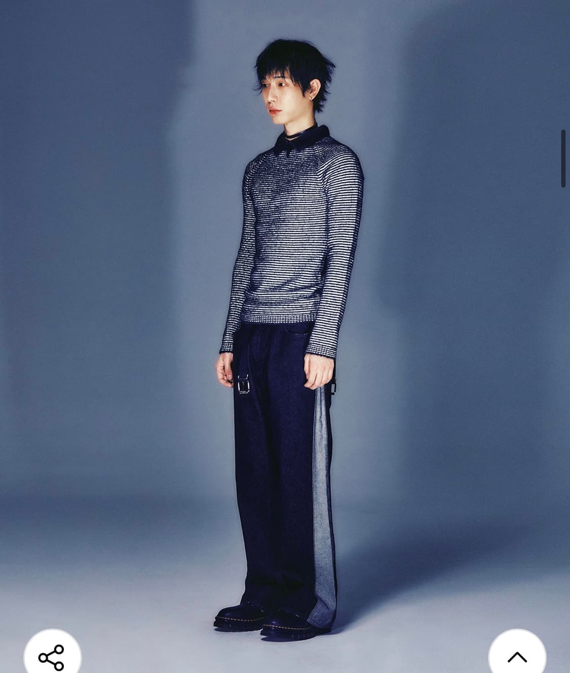 (새상품)(L) 나이스고스트클럽 스트라이프 카라 니트 BLACK 판매 상품이미지3