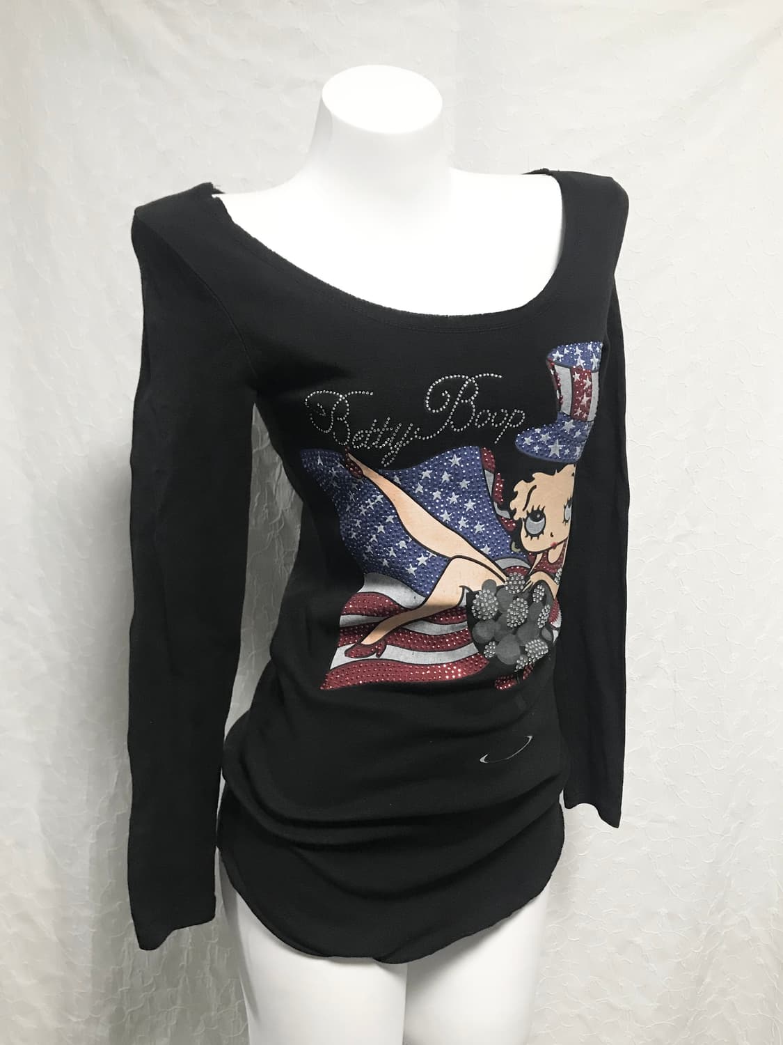 빈티지 갸루 펑크 베티붑 큐빅 딥 유넥 롱슬리브 탑 상품이미지2