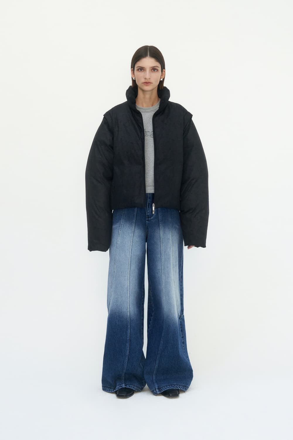 트리밍버드 스웨이드 투웨이 숏패딩 조끼패딩 블랙 상품이미지3