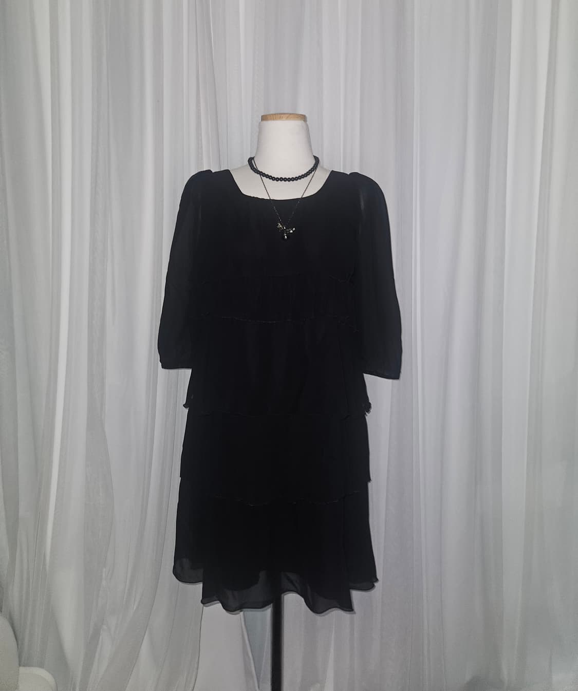 레이 빔즈 캉캉 쉬폰 블랙 빈티지 원피스 니혼진 공겜여주 히메갸루 고딕 상품이미지1