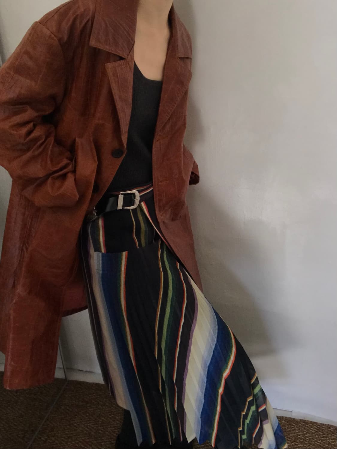 fake leather long coat 상품이미지5