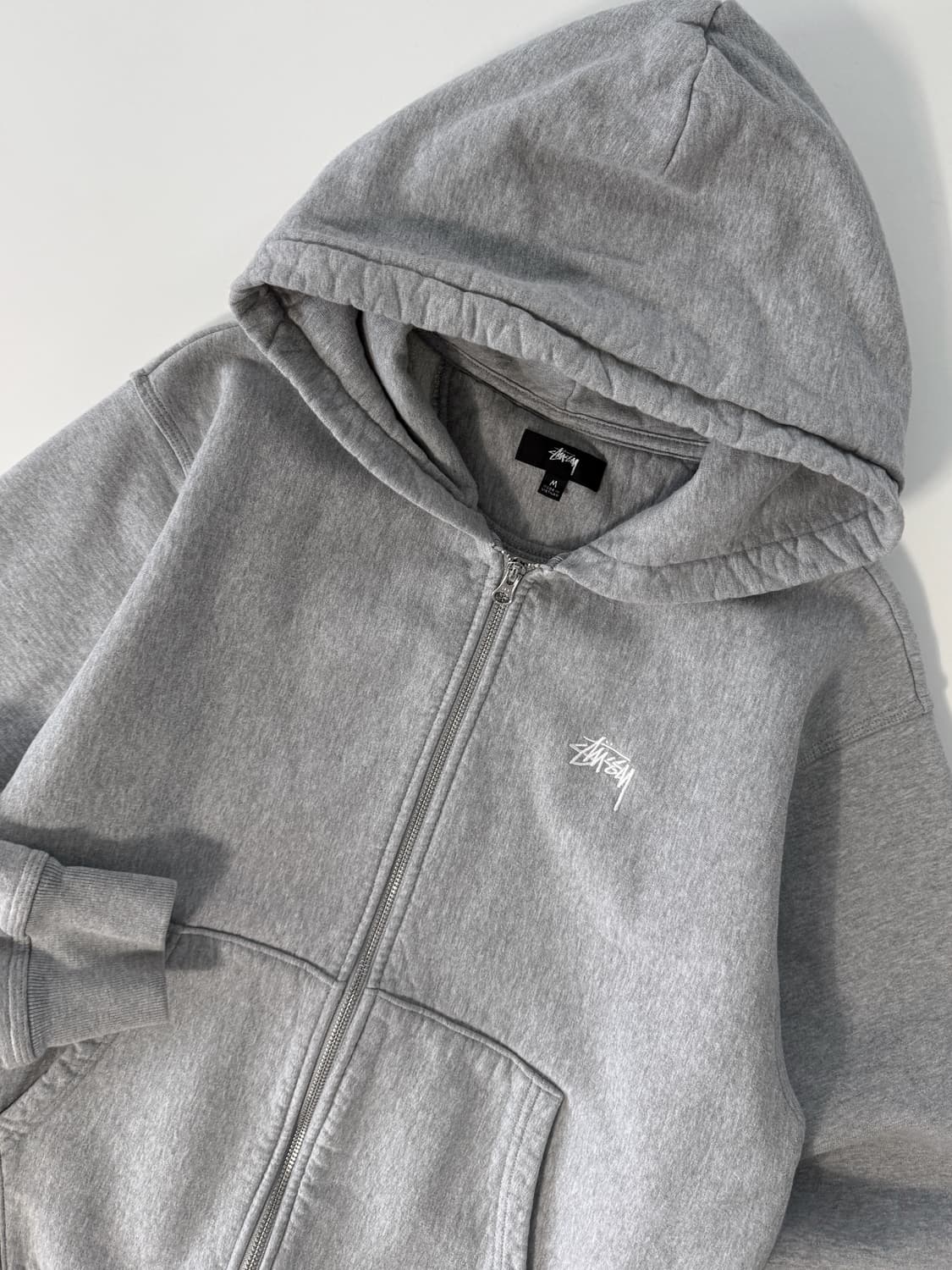 스투시 재팬 루즈핏 애쉬 헤더 스탁 로고 해비스웻 후드집업 상품이미지3