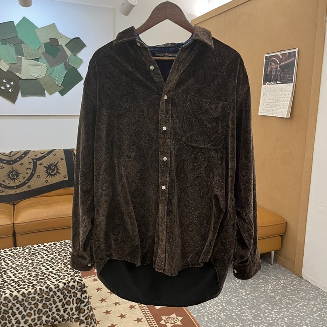 타미힐피거 90's 스트릿 펑크 페이즐리 벨벳 셔츠 L C09755 상품이미지3