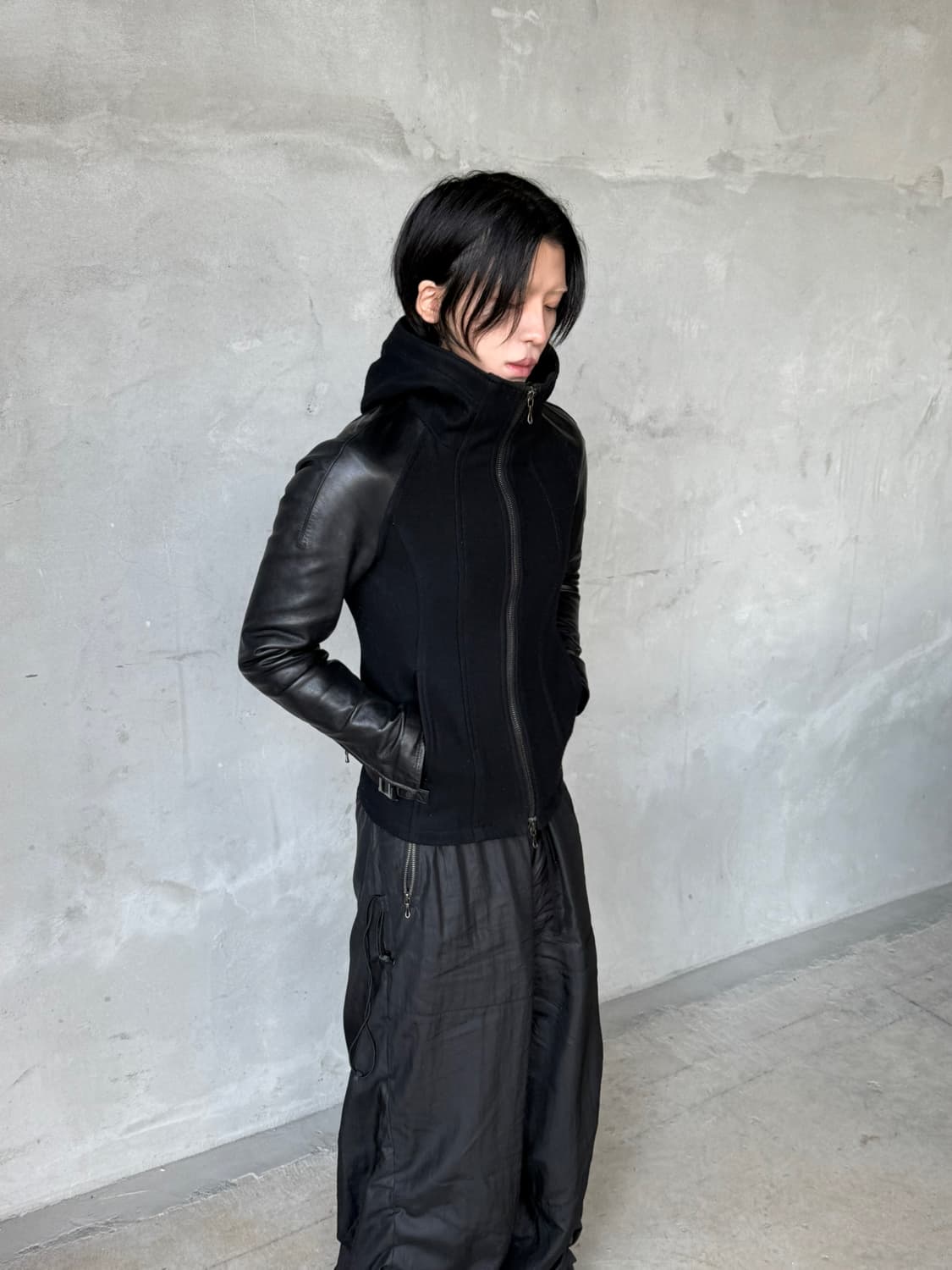 Kazuyuki kumagai attachment 레더 믹스 후드 자켓 상품이미지1