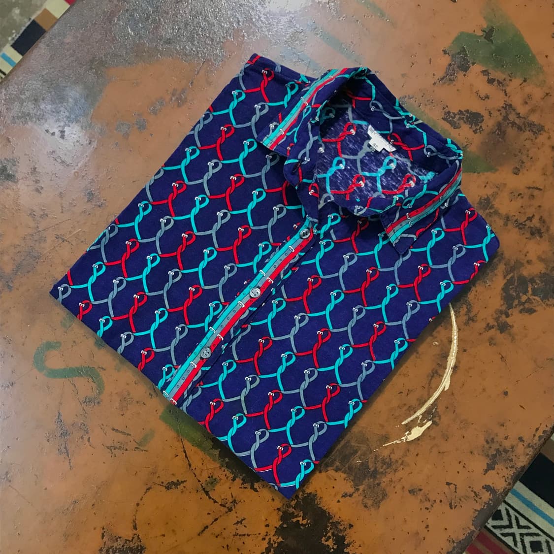 VTG 빈티지 딥 네이비 기하학 패턴 셔츠 여성 55 사이즈 상품이미지1