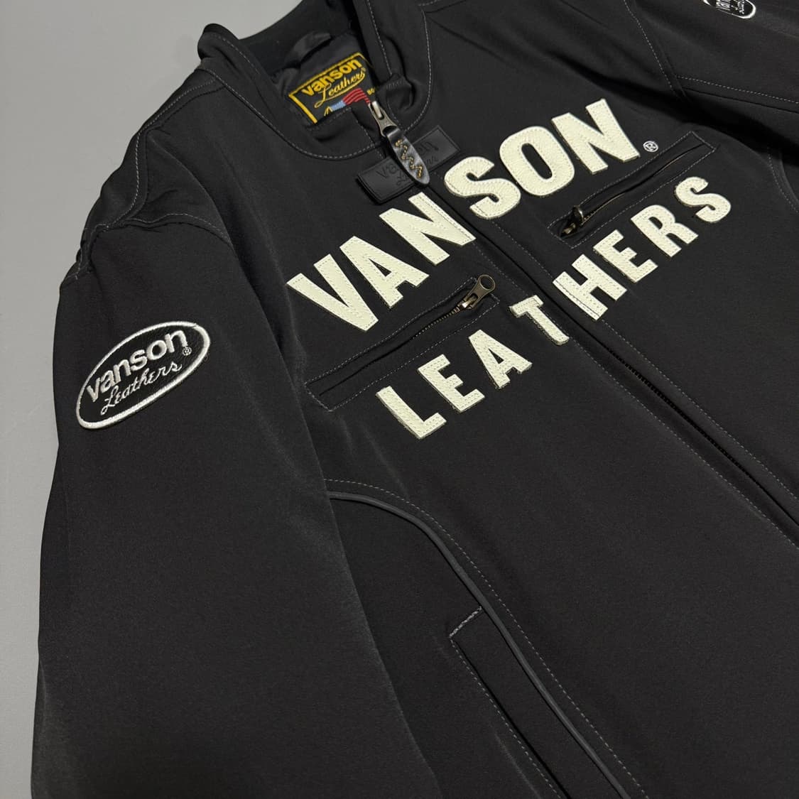 VANSON 블랙 패치로고 레더 스펠아웃 패치 바이커 자켓 상품이미지5