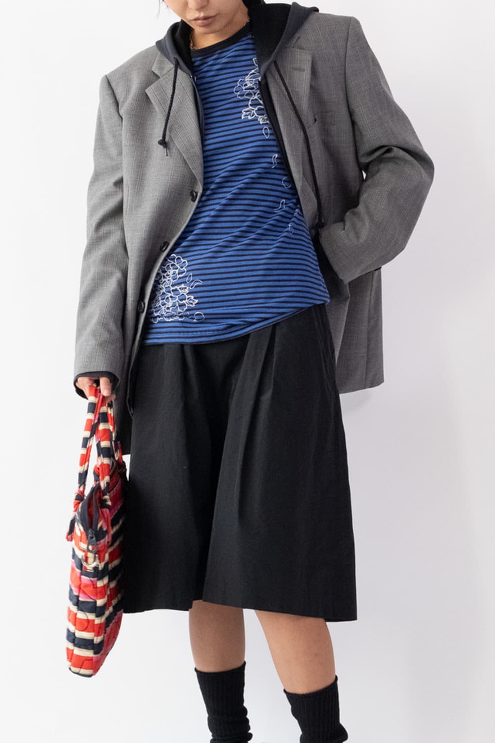  Stripe flower piping cotton T-shirts 상품이미지2