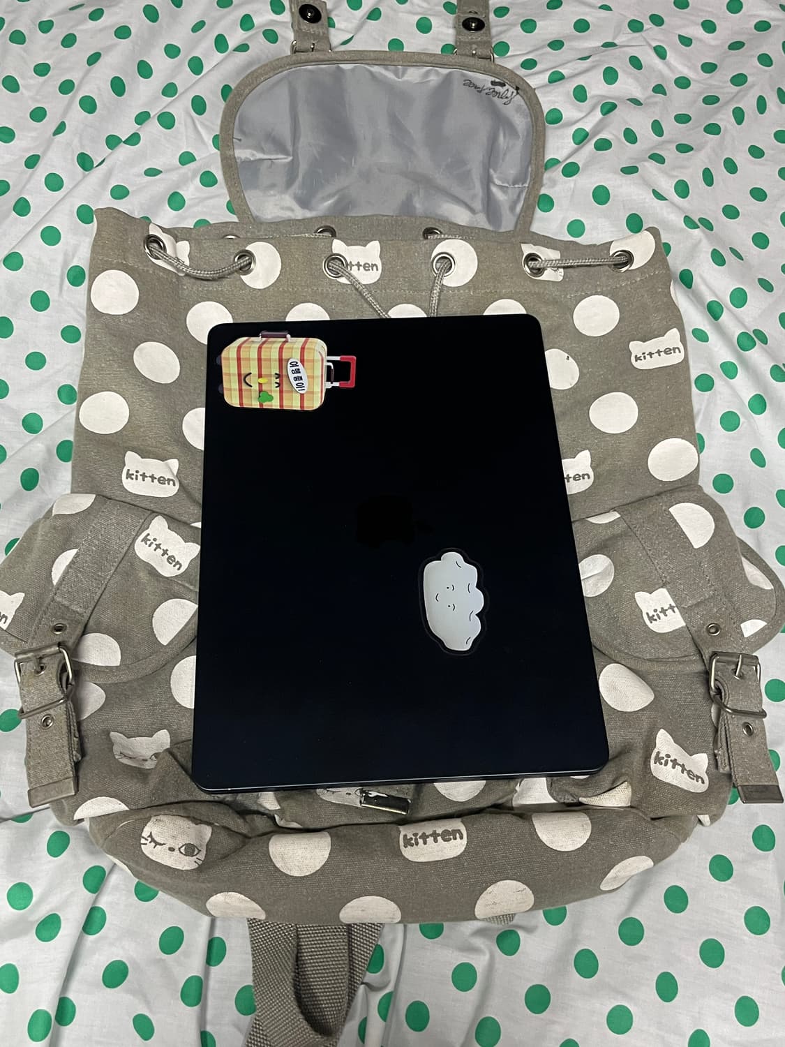 그레이 도트 고양이 빈티지 백팩 상품이미지3