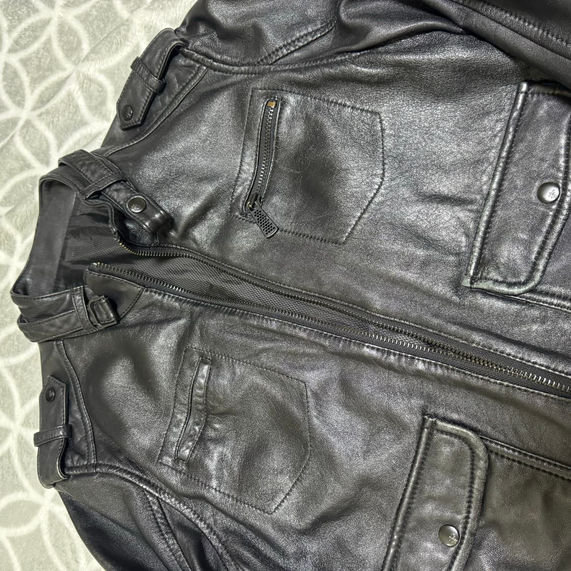 빈티지 견장 포켓 레더 자켓 상품이미지4