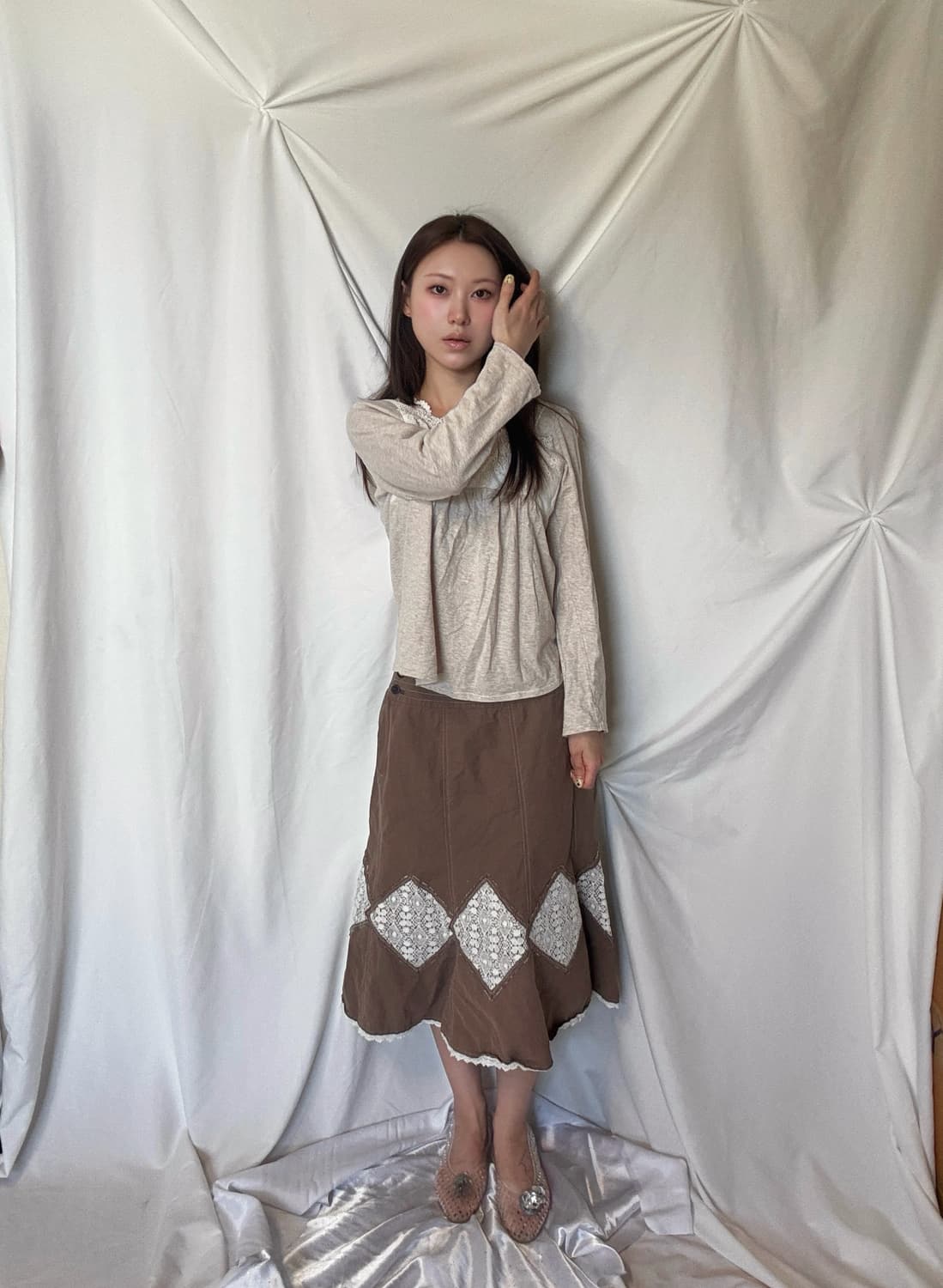 레이스 단추 스커트 상품이미지5