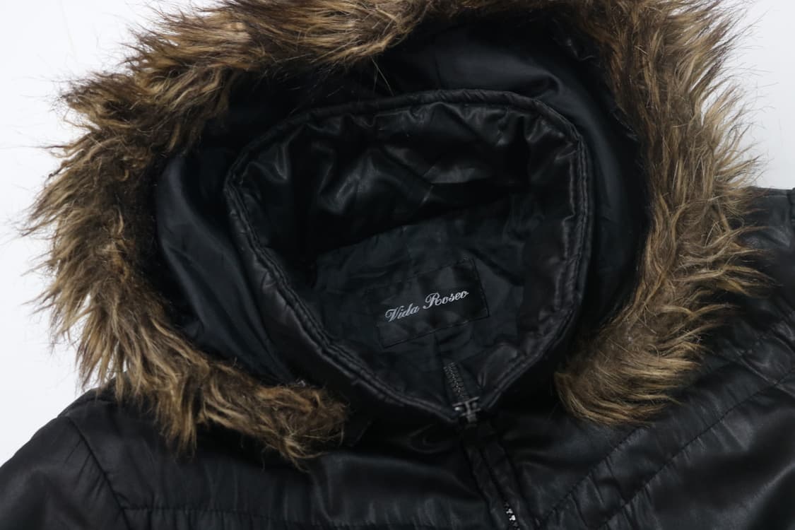 Vida Roseo 빈티지 블랙 퍼 후드 셔링 패딩 점퍼 상품이미지7