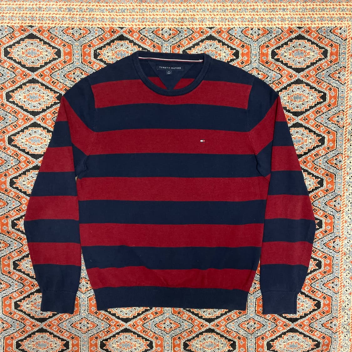 타미힐피거 네이비 스트라이프 면 니트 남성M 상품이미지1