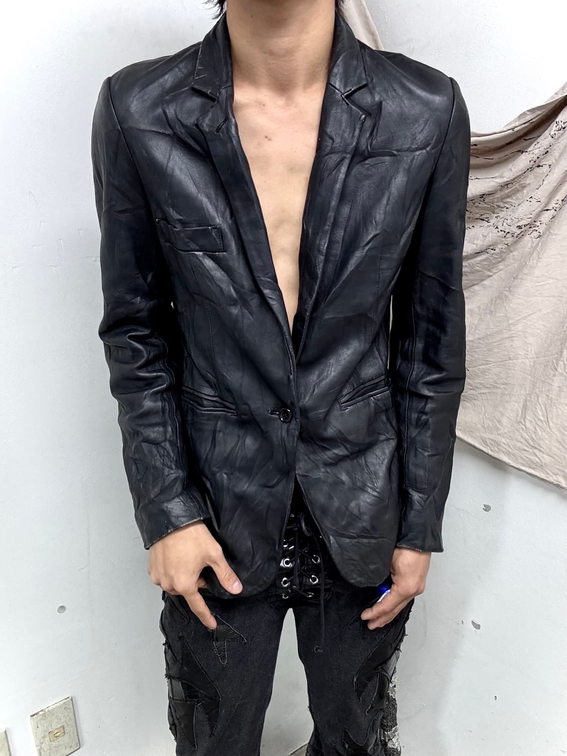 [WOOD DOWN]Chic Black Leather blazer 상품이미지2