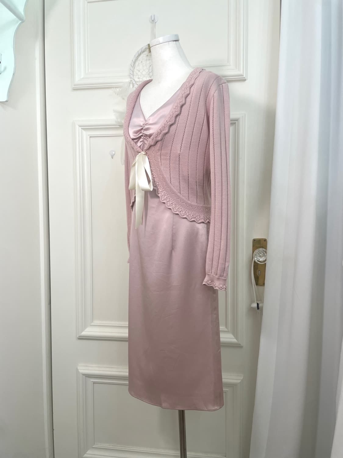 pink crochet lovely bolero&EF-DE satin s 상품이미지2