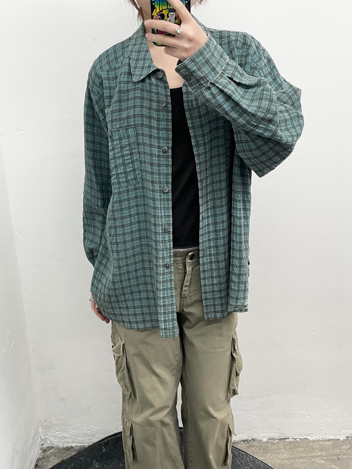 세이지그린 포켓 체크 셔츠 상품이미지2